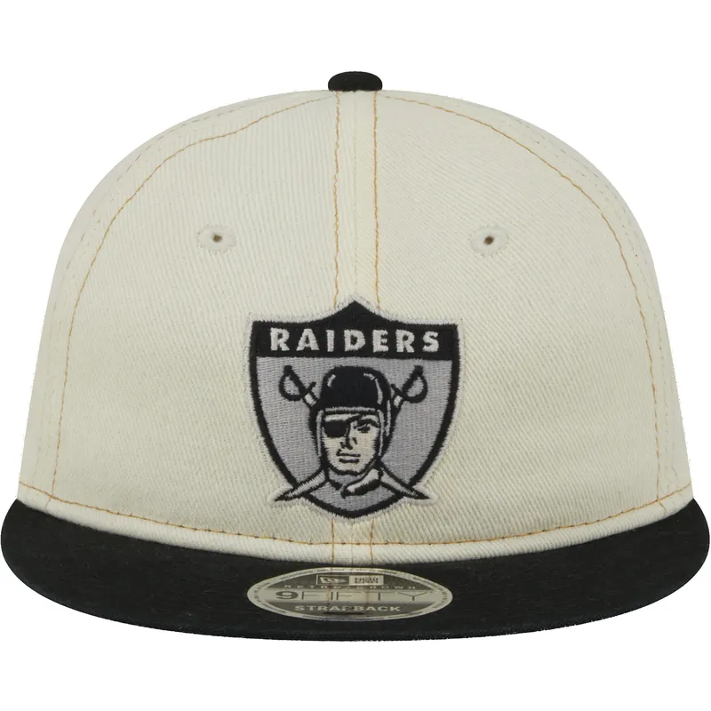 beige-och-svart-justerbar-platt-keps-9fifty-retro-crown-denim-oakland-raiders-nfl-fran-new-era