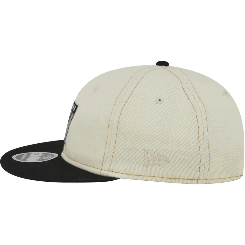 beige-och-svart-justerbar-platt-keps-9fifty-retro-crown-denim-oakland-raiders-nfl-fran-new-era