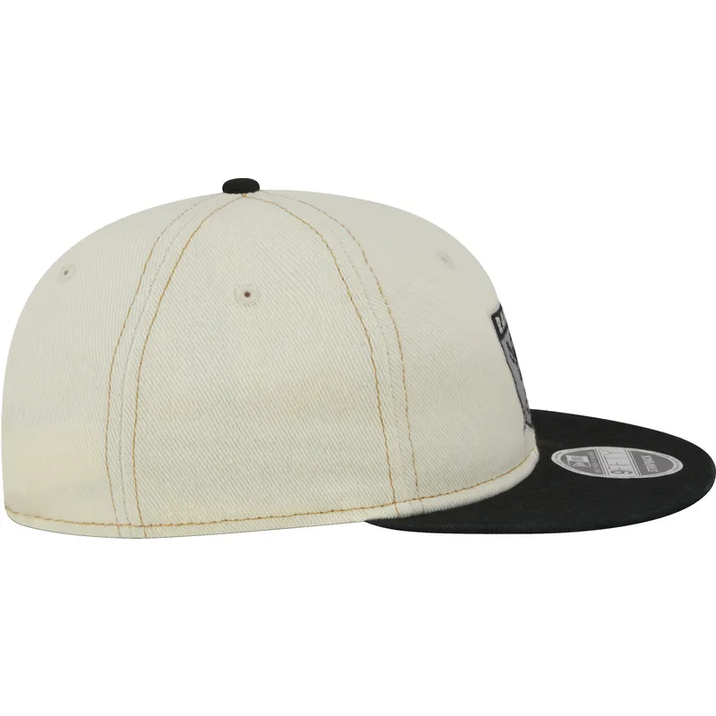 beige-och-svart-justerbar-platt-keps-9fifty-retro-crown-denim-oakland-raiders-nfl-fran-new-era