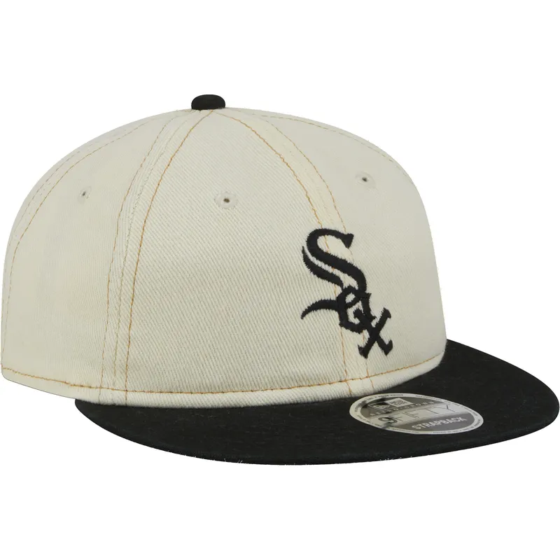 berretto-piatto-beige-e-nero-9fifty-retro-crown-denim-dei-chicago-white-sox-mlb-di-new-era