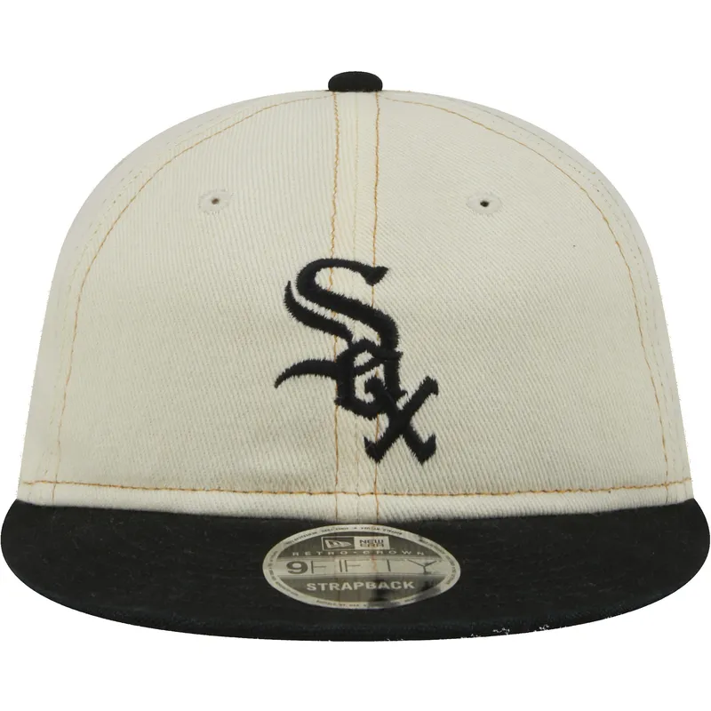 berretto-piatto-beige-e-nero-9fifty-retro-crown-denim-dei-chicago-white-sox-mlb-di-new-era