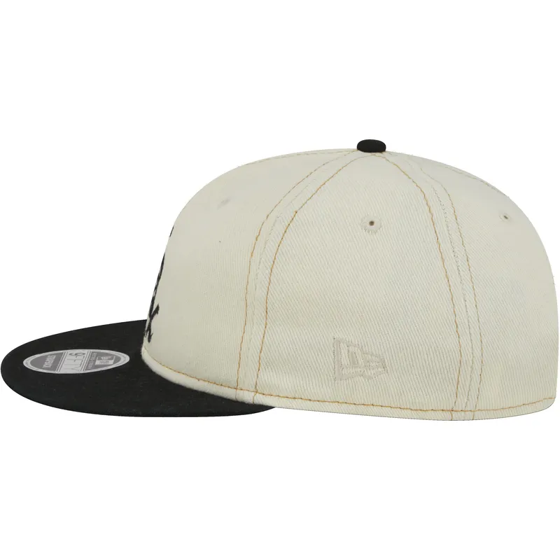 berretto-piatto-beige-e-nero-9fifty-retro-crown-denim-dei-chicago-white-sox-mlb-di-new-era