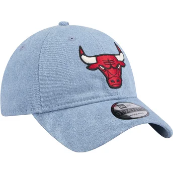 Cappellino curvo blu regolabile 9TWENTY Washed Denim di Chicago Bulls NBA di New Era