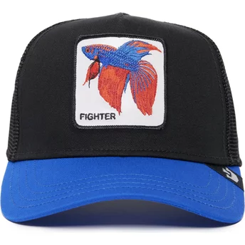Gorra trucker negra y azul pez luchador de Siam Fighter The Farm Premium de Goorin Bros.