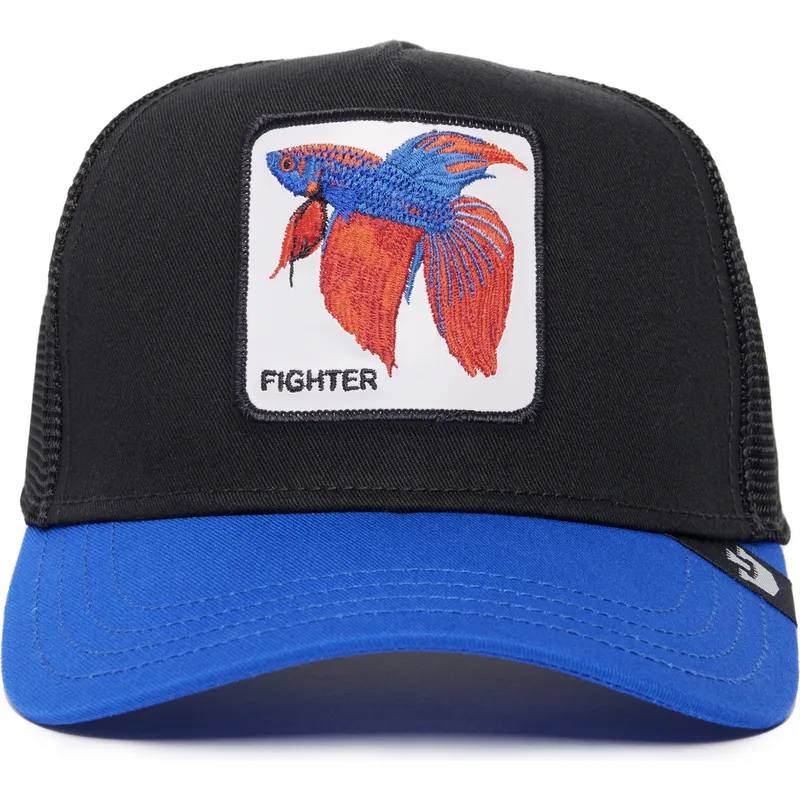 gorra-trucker-nera-e-blu-pesce-combattente-del-siam-fighter-the-farm-premium-di-goorin-bros