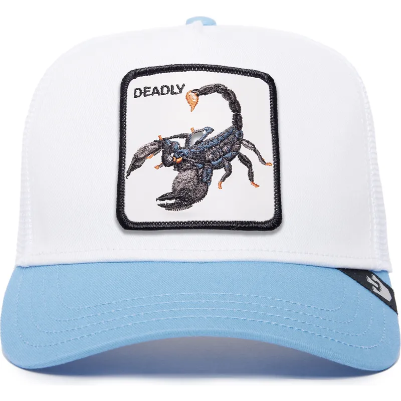 trucker-cap-weiss-und-blau-skorpion-deadly-the-farm-premium-von-goorin-bros