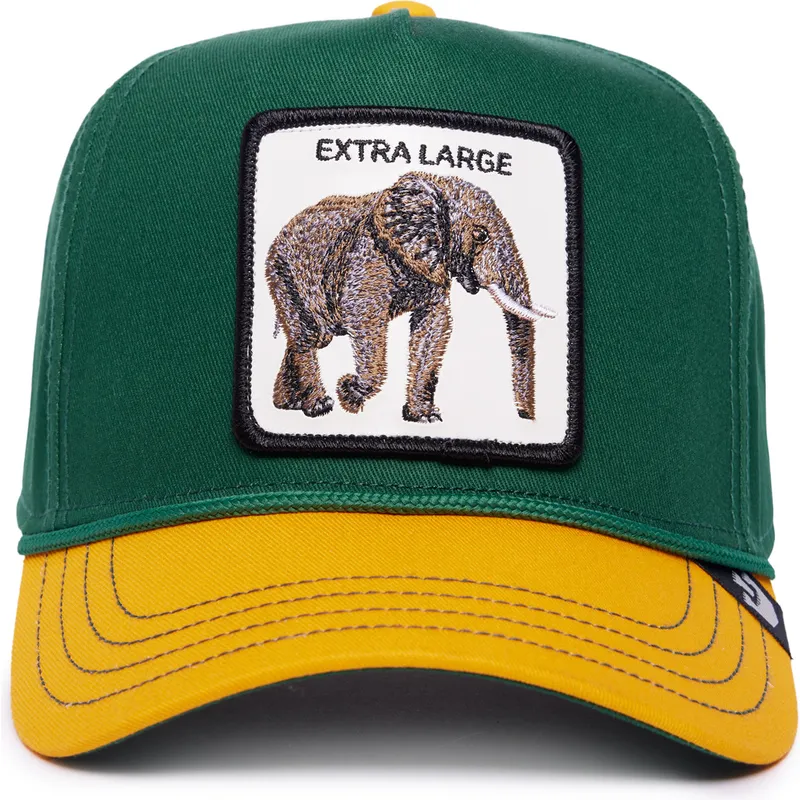 grune-und-gelbe-snapback-cap-mit-gebogenem-schirm-elefant-extra-large-100-the-farm-all-over-canvas-von-goorin-bros