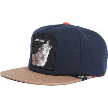 Berretto piatto blu navy e marrone snapback lupo Lone Wolf One Pack The Farm Flats di Goorin Bros.