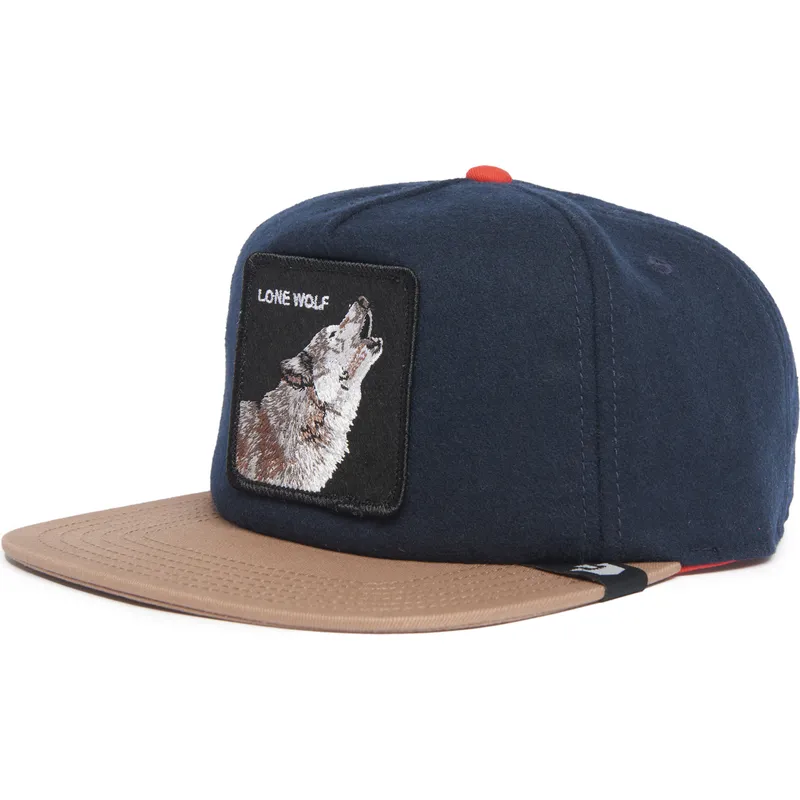 berretto-piatto-blu-navy-e-marrone-snapback-lupo-lone-wolf-one-pack-the-farm-flats-di-goorin-bros