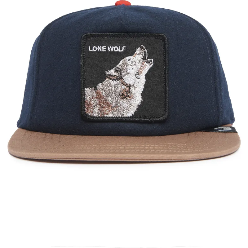 berretto-piatto-blu-navy-e-marrone-snapback-lupo-lone-wolf-one-pack-the-farm-flats-di-goorin-bros