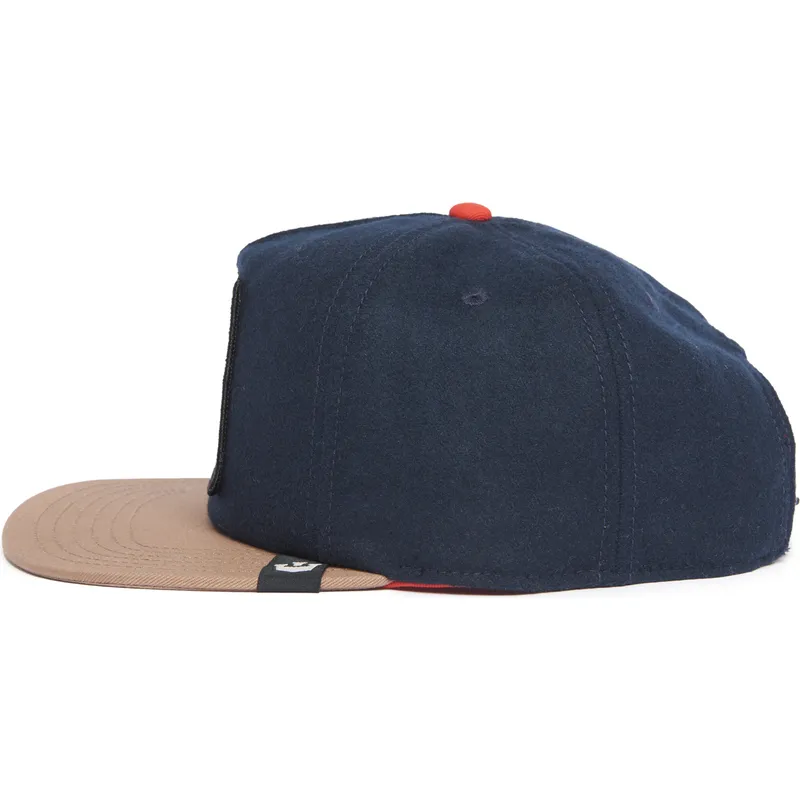 berretto-piatto-blu-navy-e-marrone-snapback-lupo-lone-wolf-one-pack-the-farm-flats-di-goorin-bros