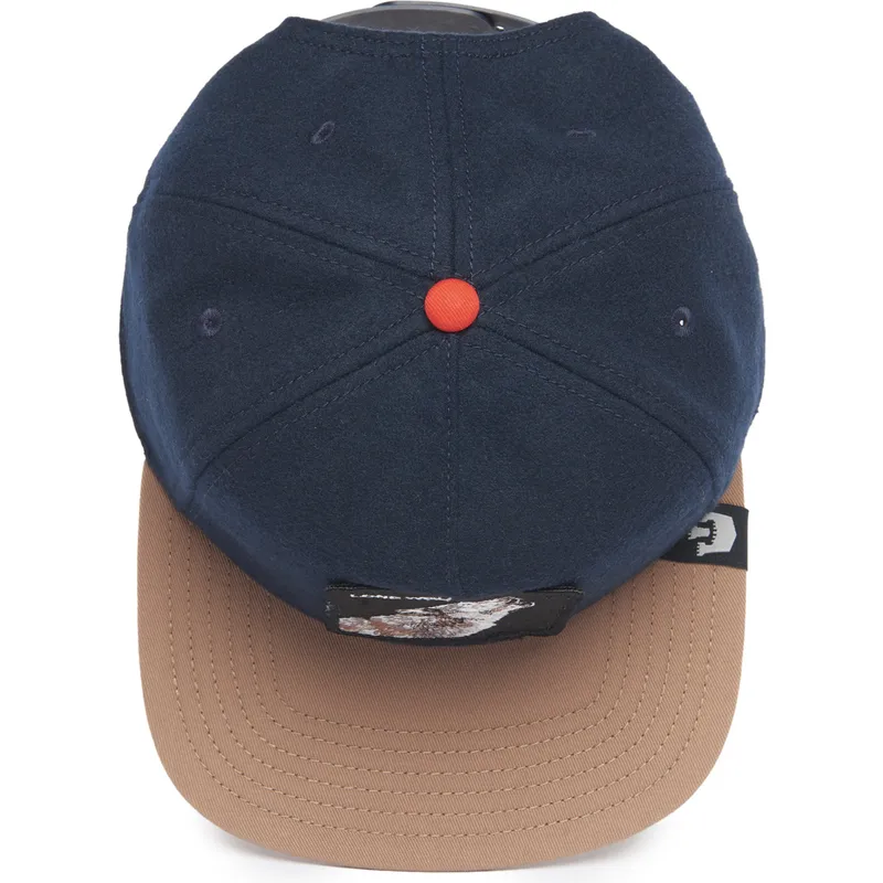 berretto-piatto-blu-navy-e-marrone-snapback-lupo-lone-wolf-one-pack-the-farm-flats-di-goorin-bros
