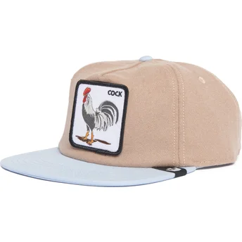 Gorra plana marrón y azul snapback gallo Cock Free Range The Farm Flats de Goorin Bros.