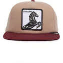 braune-und-rote-flache-snapback-kappe-pferd-stallion-free-rider-the-farm-flats-von-goorin-bros