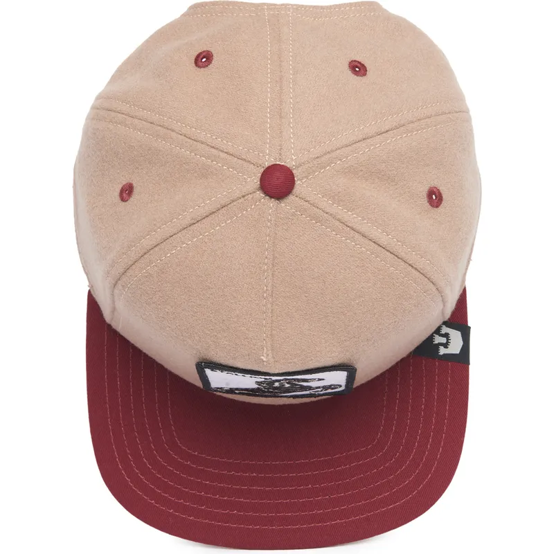 snapback-kappe-in-braun-und-rot-mit-flachem-schirm-stallion-free-rider-the-farm-flats-von-goorin-bros