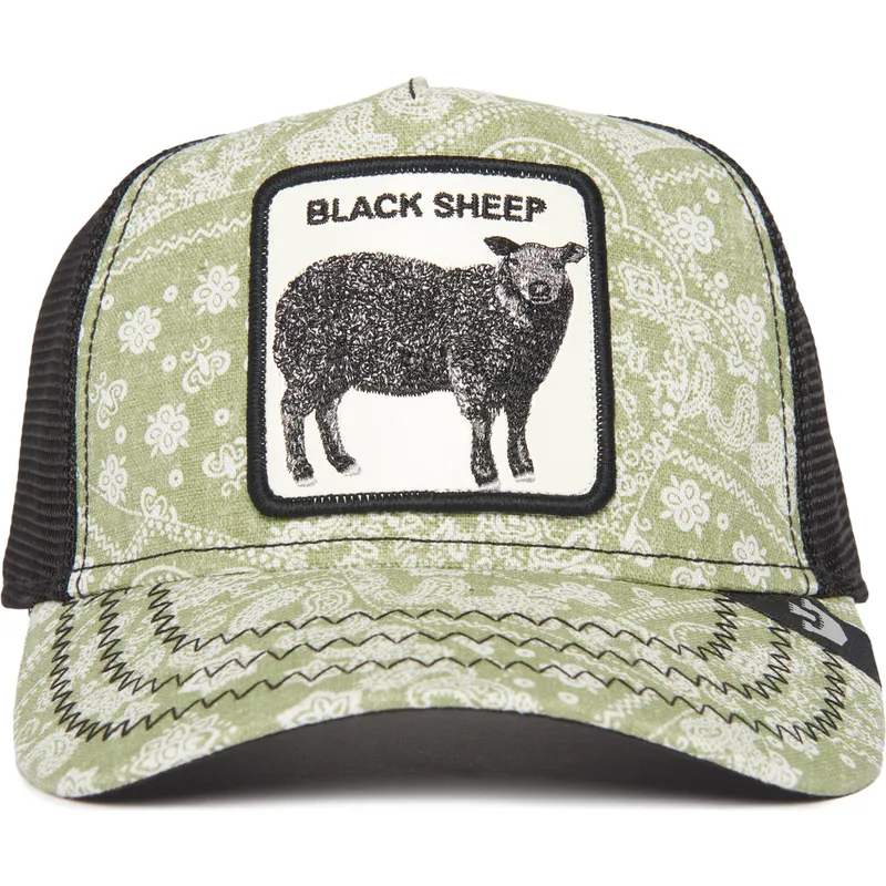 cappello-trucker-verde-e-nero-pecora-black-sheep-parade-the-farm-paisley-di-goorin-bros