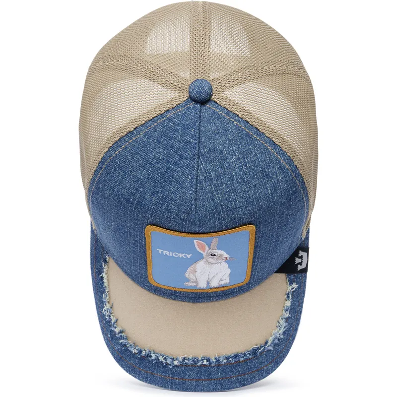 goorin-bros-trucker-kappe-blau-und-beige-hase-tricky-silky-rabbit-the-farm-silky-roots