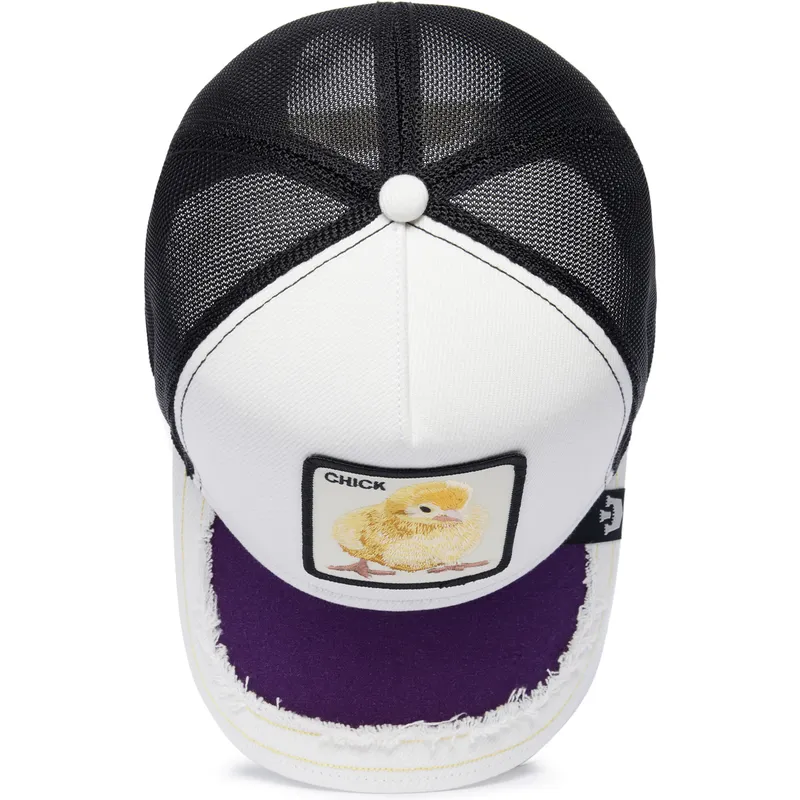 weisse-und-schwarze-trucker-kappe-silky-chick-the-farm-silky-roots-von-goorin-bros