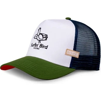 Cappellino trucker bianco, blu e verde Surfin Bird HFT di Coastal