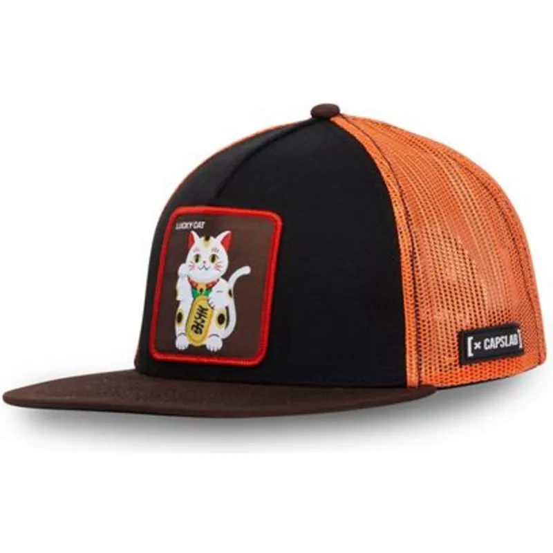 svart-och-orange-flatbratte-truckerkeps-maneki-neko-lucky-cat-luc-fran-capslab