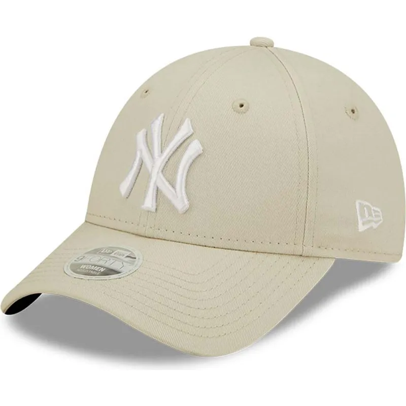 beige-verstellbare-damenkappe-9forty-league-essential-der-new-york-yankees-mlb-von-new-era