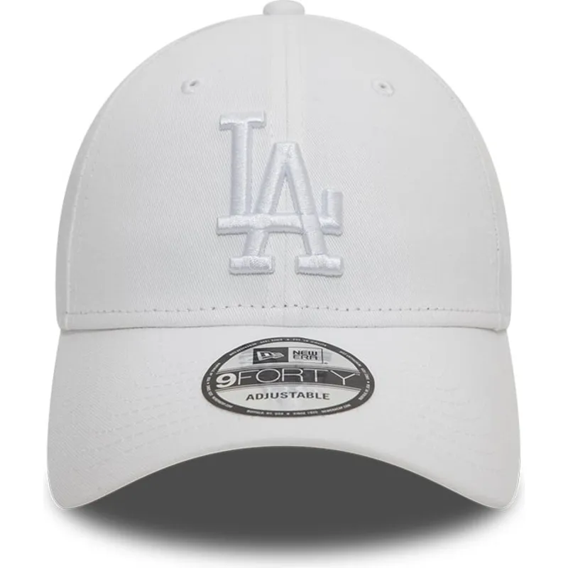 verstellbare-weisse-curved-cap-mit-weissem-logo-9forty-league-essential-los-angeles-dodgers-mlb-von-new-era