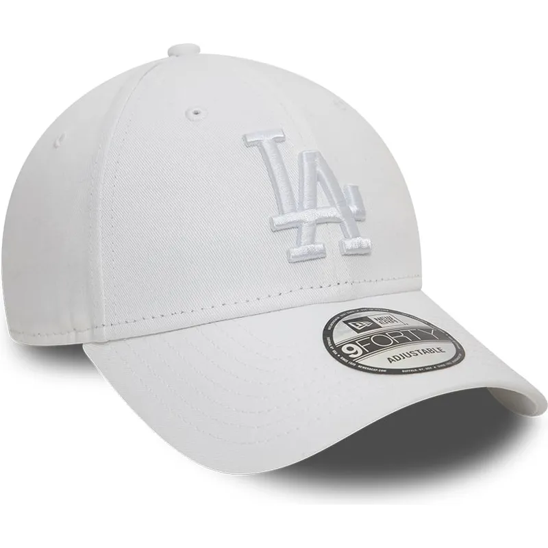 verstellbare-weisse-curved-cap-mit-weissem-logo-9forty-league-essential-los-angeles-dodgers-mlb-von-new-era