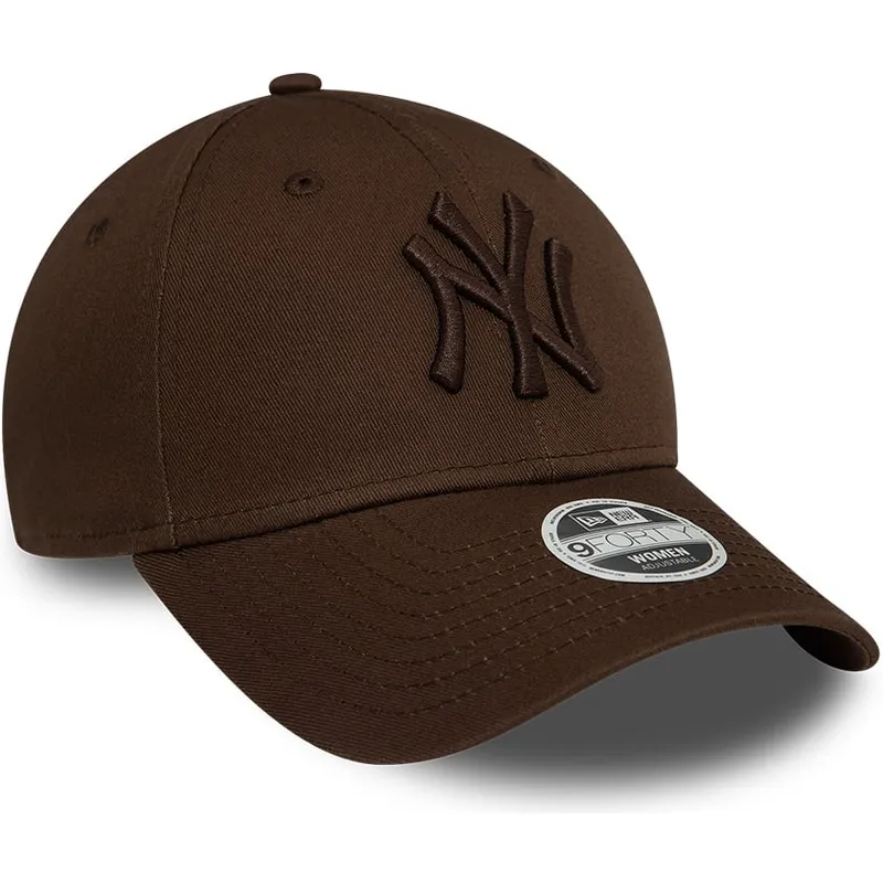 cappellino-curvo-marrone-scuro-regolabile-con-logo-marrone-scuro-per-donna-9forty-league-essential-dei-new-york-yankees-mlb-di-n