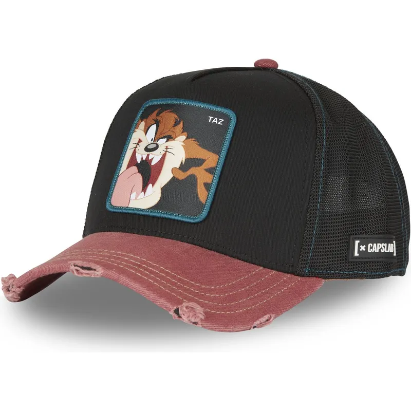 cappellino-trucker-nero-e-rosso-tazmania-devil-taz4-ct-looney-tunes-di-capslab