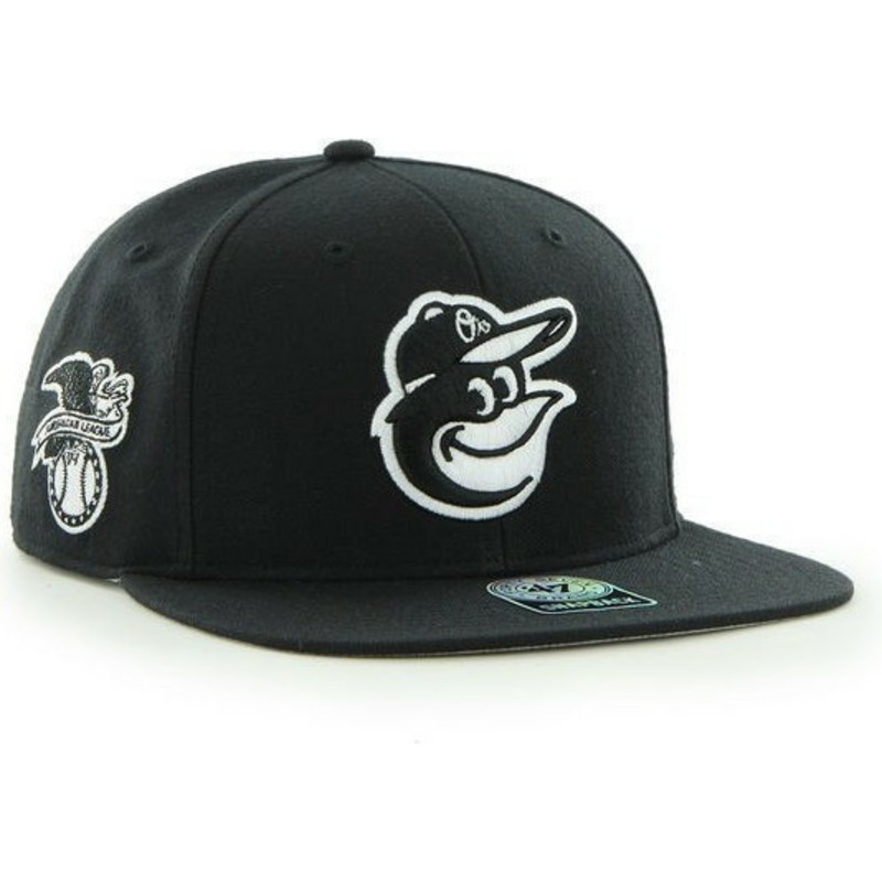 47-brand-flat-brim-mascot-logo-baltimore-orioles-mlb-sure-shot-black-snapback-cap