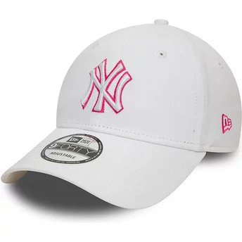 Gorra curva blanca ajustable con logo rosa 9FORTY Team Outline de New York Yankees MLB de New Era