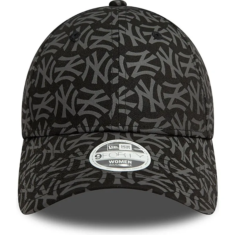 verstellbare-schwarze-damenkappe-mit-gebogenem-schirm-9forty-monogram-der-new-york-yankees-mlb-von-new-era