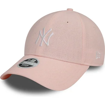 Gebogene rosa verstellbare Damenkappe 9FORTY Linen der New York Yankees MLB von New Era