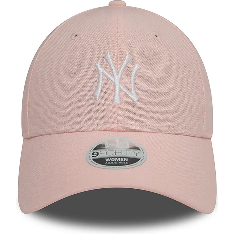 verstellbare-rosa-damenkappe-mit-gebogenem-schirm-9forty-linen-der-new-york-yankees-mlb-von-new-era