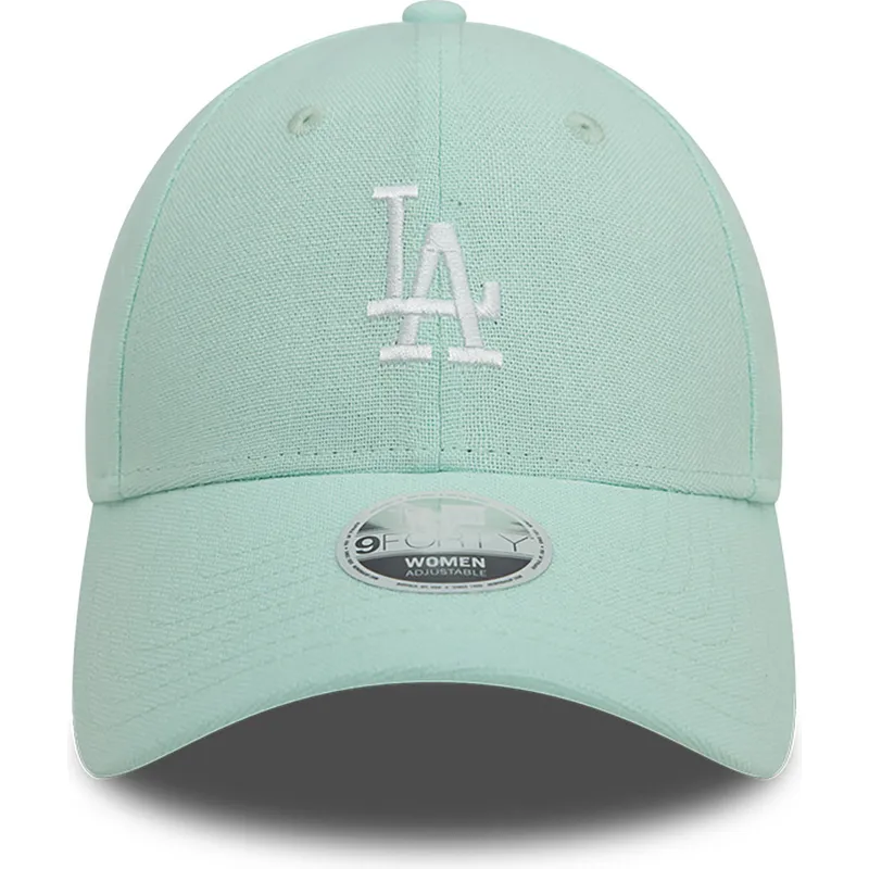 verstellbare-grune-damen-cap-mit-gebogenem-schirm-9forty-linen-los-angeles-dodgers-mlb-von-new-era