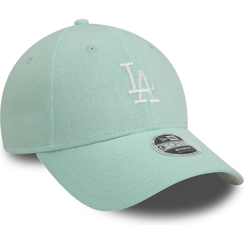 verstellbare-grune-damen-cap-mit-gebogenem-schirm-9forty-linen-los-angeles-dodgers-mlb-von-new-era