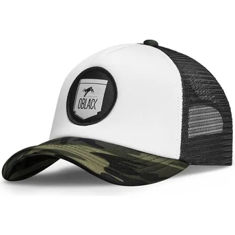 Weiß-schwarze und tarnfarbene Classic Trucker-Kappe von Oblack