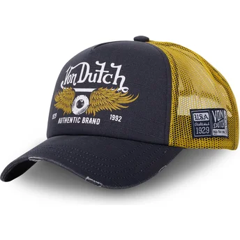 Czapka trucker szara i żółta CREW14 od Von Dutch