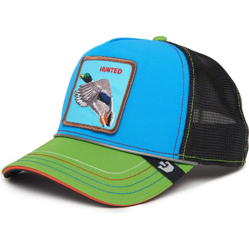 cappellino-trucker-blu-nero-e-verde-anatra-hunted-get-the-zapper-insert-coin-vol2-the-farm-di-goorin-bros