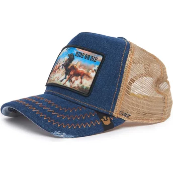 gorra-trucker-azul-y-beige-caballo-ride-or-die-model-no-21d302d13-rodeo-the-farm-de-goorin-bros