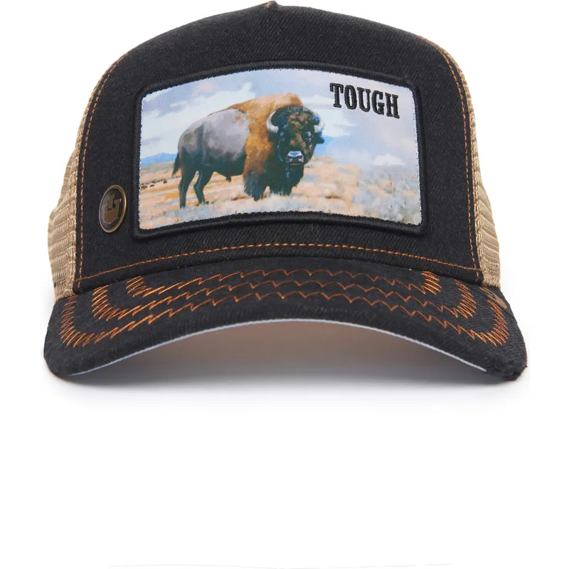 cappellino-trucker-nero-e-beige-bufalo-tough-modello-n-70u9h-rodeo-the-farm-di-goorin-bros