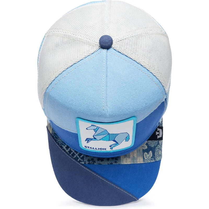 cappello-trucker-blu-cavallo-stallion-self-reliant-farmigami-the-farm-di-goorin-bros