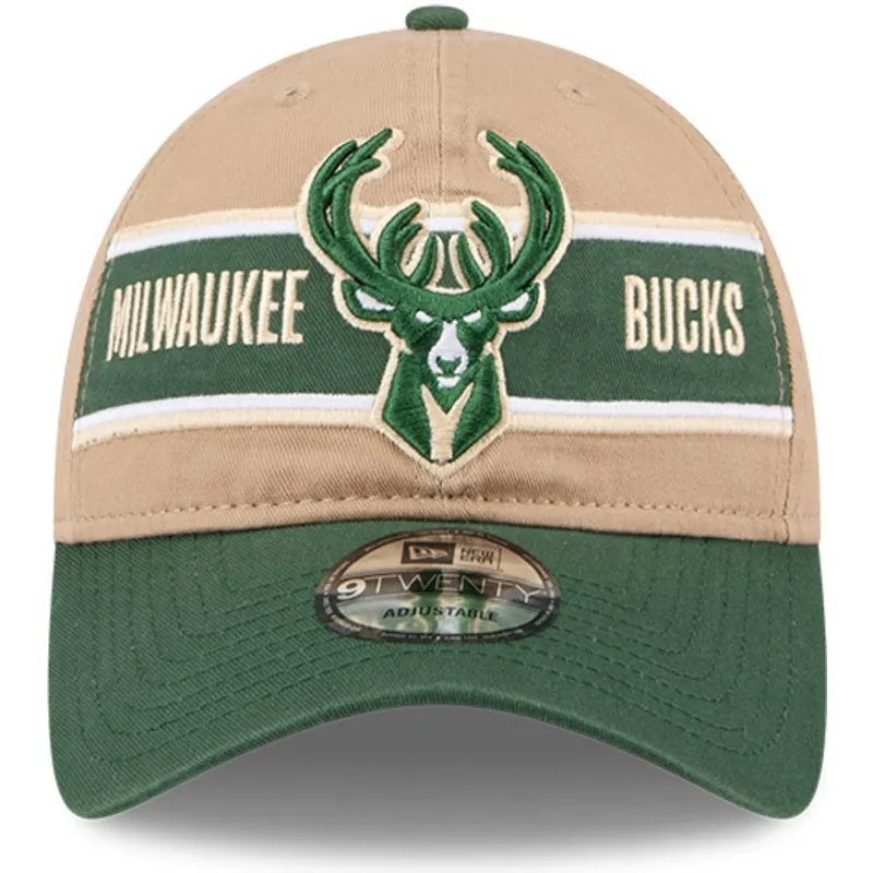 brun-och-gron-bojd-keps-justerbar-9twenty-draft-2024-fran-milwaukee-bucks-nba-av-new-era