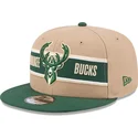 gorra-plana-marron-y-verde-snapback-9fifty-draft-2024-de-milwaukee-bucks-nba-de-new-era