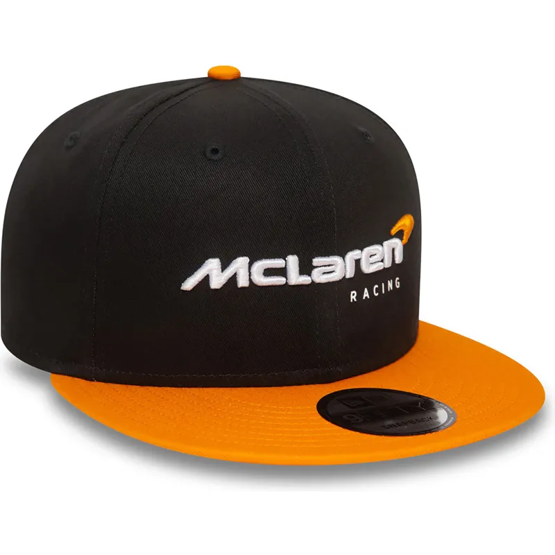 cappello-piatto-nero-e-arancione-snapback-9fifty-essentials-di-mclaren-racing-formula-1-di-new-era