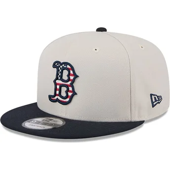 Casquette plate beige et bleue marine snapback 9FIFTY 4th of July Boston Red Sox MLB New Era