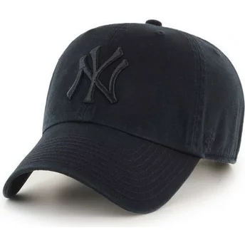 47 Brand Curved Brim Dark Black Black Logo New York Yankees MLB Clean Up Black Cap