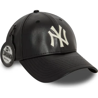 New York Yankees MLB New Era 9FORTY justerbar svart böjd skinnkeps