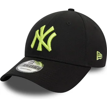 Casquette courbée noire ajustable avec logo vert 9FORTY League Essential New York Yankees MLB New Era