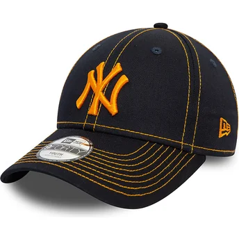 Gorra curva azul marino ajustable con logo naranja para niño 9FORTY Stitch de New York Yankees MLB de New Era